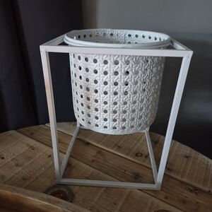 Bombay White Woven Basket style Plant Stand